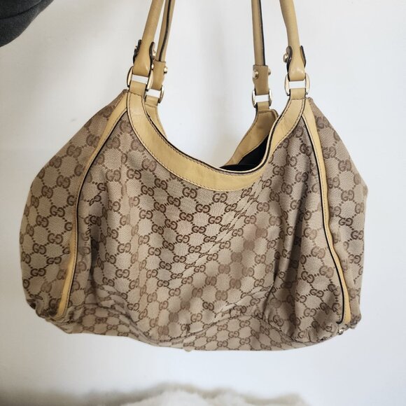 Gucci GG Canvas Abbey Line Purse Brown Beige Monogram Shoulder Bag Purse - Picture 14 of 16